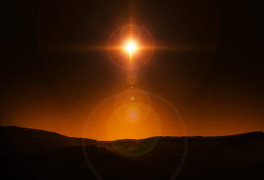 Star of Bethlehem, or Christmas golden Star. Bright star in the night sky