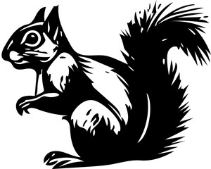 squirrel on a branch | squirrel with nut | vector illustration | Silhouette Mascot logo tattoo