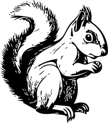 Digital Silhouette of a squirrel  black | Squirrel on isolated white background vector illustration