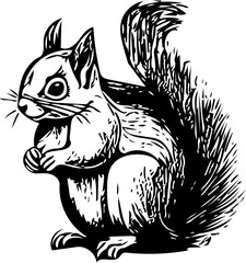 squirrel with nut vector illustration design | Silhouette of a squirrel sitting Mascot logo tattoo