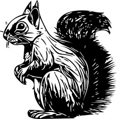 Black and white Silhouette of a squirrel | Digital illustration of a squirrel on white background