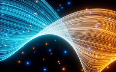 Abstract glowing particles trail, magic glow energy motion particles.