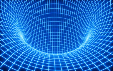 Abstract neon tunnel, neon wormhole, 3d rendering.