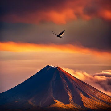 volcano in the sunset