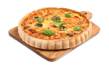 Delicious homemade vegetable quiche isolated on white