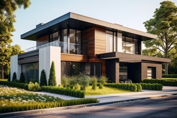 Front view modern architecture beautiful house exterior wallpaper AI Generated art