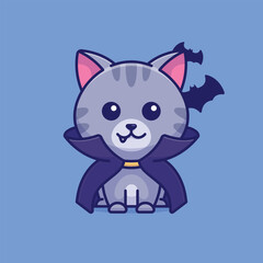 Cute vampire cat cartoon vector illustration halloween holiday concept icon isolated