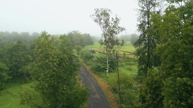 beautiful village roads morning bird eye view in malvan