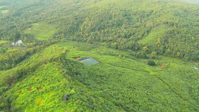 agriculture water storage pond liner in a forest in malvan