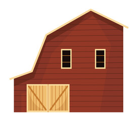 Barn icon. Farmyard architecture building. Cartoon farm shed. Wooden stable in rustic retro style.  illustration in flat style on white background