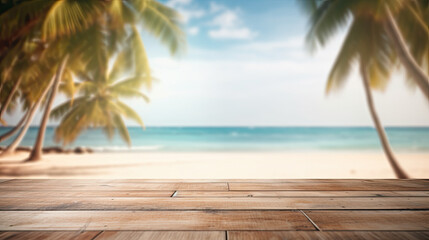 Summer Beach Retreat Wooden Tabletop Background Created with Generative AI