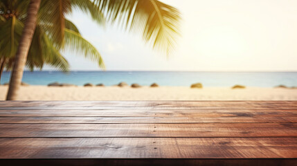 Summer Beach Retreat Wooden Tabletop Background Created with Generative AI