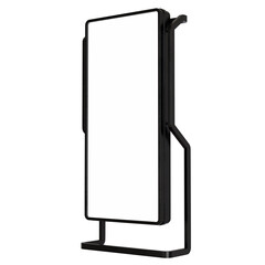 Blank street shop advertisement signs. Mockup of street store template signboard , Metal cafe restaurant bar plastic badge black white, 3D illustration