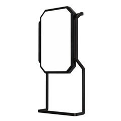 Blank street shop advertisement signs. Mockup of street store template signboard , Metal cafe restaurant bar plastic badge black white, 3D illustration