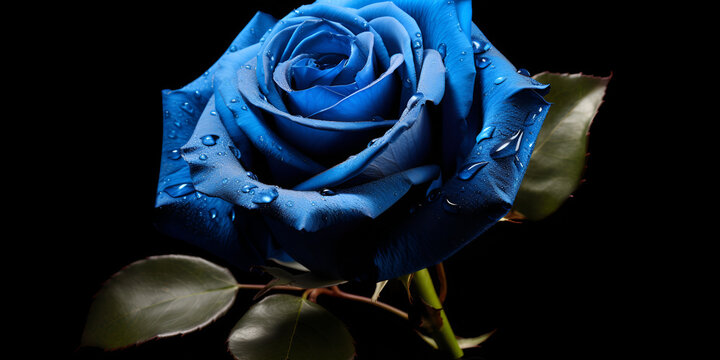 blue rose with water drops on black background.Blue roses with water drops on a dark background, blue rose with water drops on black background high quality image