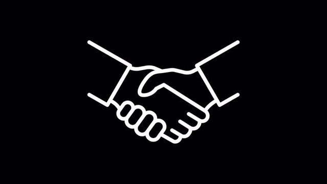 Handshake. WHITE line icon animation on transparent background