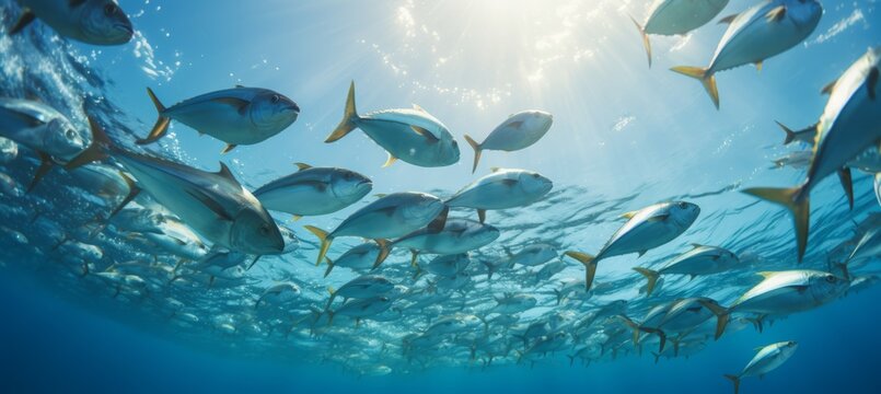 School of yellowfin tuna fish Generative AI technology.	
