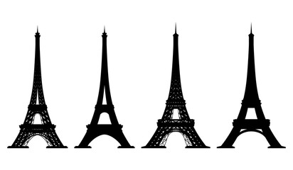 Eiffel Tower  icons. World famous France tourist attraction symbols. International architectural monument isolated on white background