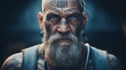Man with tattoos that come to life narrating his life - obrazy, fototapety, plakaty