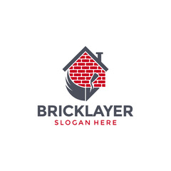 Home plastering logo design vector. Exterior and interior house work logo construction with Brick and trowel icon vector template	
