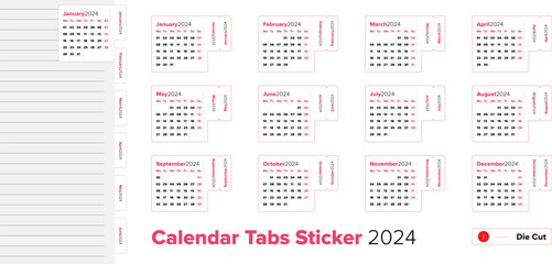 Calendar 2024 Tab Sticker Collection with Die Cut
