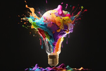 neon light bulb, neon explosion, light bulb explosion, digital art style, illustration painting