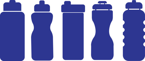 set of Plastic blue flat bottles for water icons. Vector Plastic bottles collection for web and advertising isolated on transparent background. Can be used for Summer and Holidays.