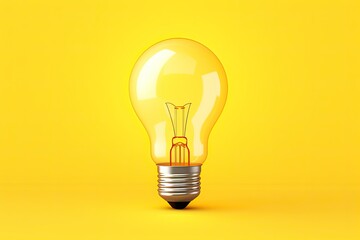 Bright yellow light bulb on a solid yellow background
