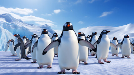 Fototapeta premium Majestic Group of Emperor Penguins in the Pristine Polar Regions