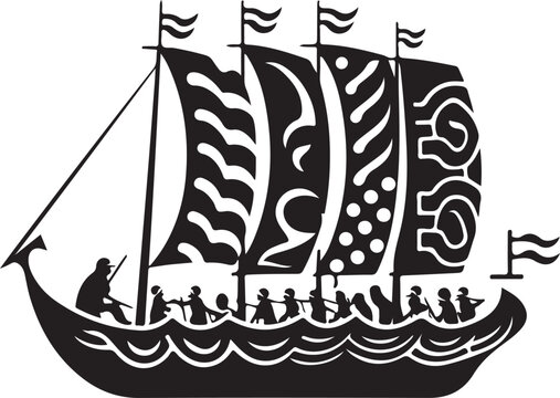 Vector ornamental ancient sailboat illustration. Abstract historical mythology ship logo. Good for print or tattoo