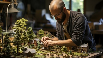 Man Building a Scale Model of a City