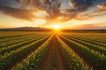 Corn field during sunset