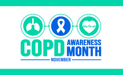 November is COPD Awareness Month background template. Holiday concept. background, banner, placard, card, and poster design template with text inscription and standard color. vector illustration. 