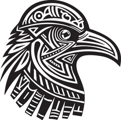 Vector ornamental ancient raven, crow illustration. Abstract historical mythology bird head logo. Good for print or tattoo.