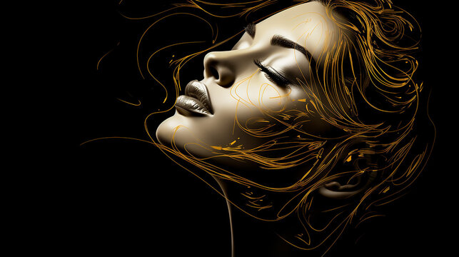 beleza Um desenho de linha dourada isolado, fundo preto