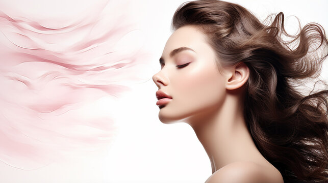 mulher de beleza est&eacute;tica facial de perfil com espa&ccedil;o para texto an&uacute;ncio ou promo&ccedil;ao