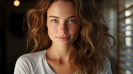 Fototapeta premium Radiant Woman with Flawless Skin Close-up