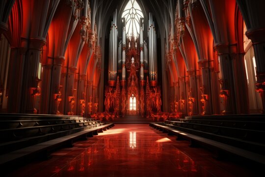 Church's towering organ pipes, capturing the essence of its music, Generative AI