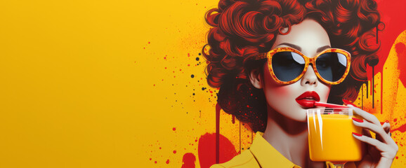 Abstract fashion image of a beautiful woman model with red, orange wave y hair on a plain isolated background