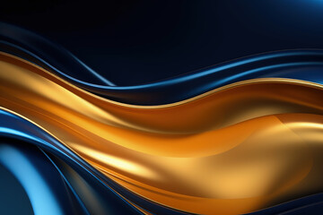 An abstract composition featuring elegant gold and blue waves creates a luxurious background with ample space for text placement.Generative AI