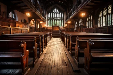 Deurstickers  Church's wooden pews and warm, inviting interior, Generative AI © Shooting Star Std