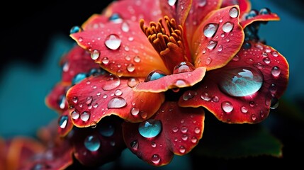  a close up of a flower with water drops on it.  generative ai