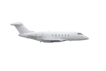 Fotobehang White luxury private jet plane flying isolated © Dushlik