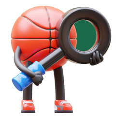3D Basketball Character With Magnifying Glass