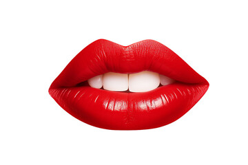 Beautiful red lips, makeup on transparent background