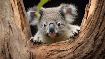  a koala is sitting in a tree looking at the camera.  generative ai