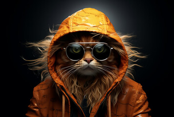 Super cool cat rapper wearing cloths and sunglasses, digital art illustration