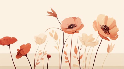  a group of red and white flowers on a beige background.  generative ai