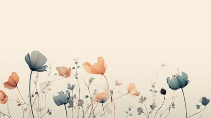  a bunch of flowers that are on a white background with a sky in the background.  generative ai