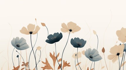  a bunch of flowers that are on a white background with a sky background.  generative ai